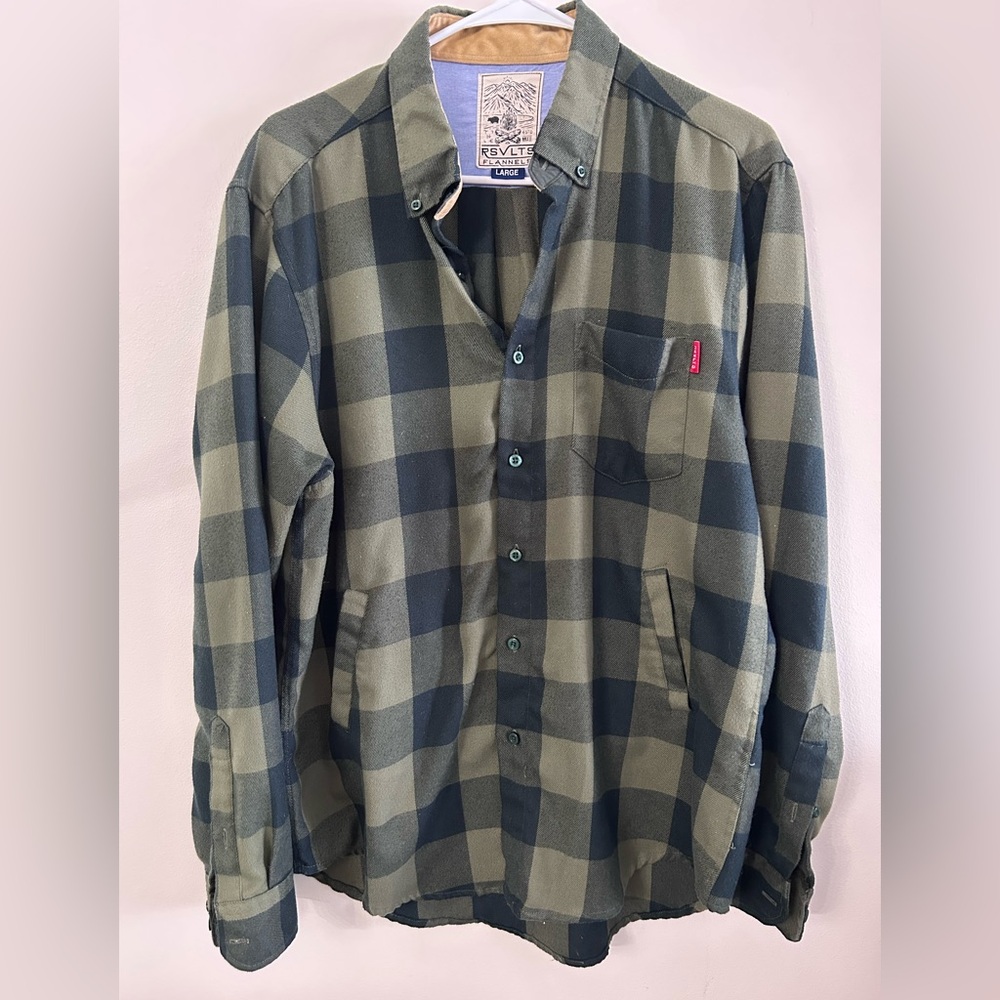RSVLTS Flannel Shirt Jacket Green Plaid Button Up